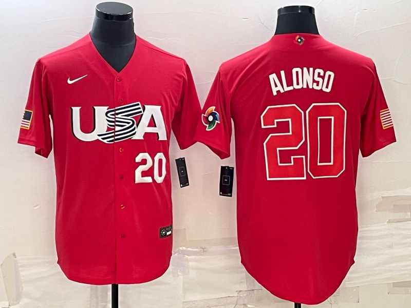 Men 2023 World Cub USA #20 Alonso Red Nike MLB Jersey3->more jerseys->MLB Jersey